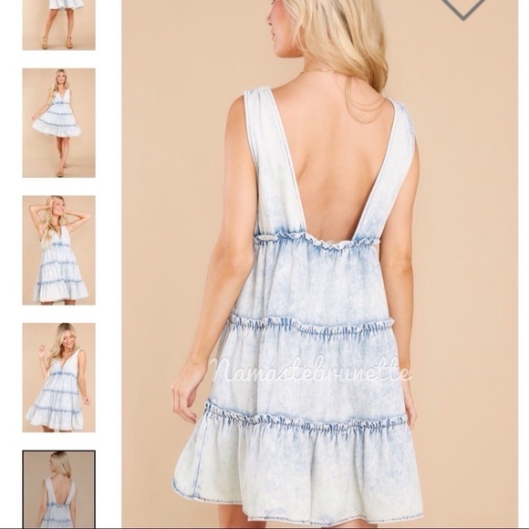 Nwt Light Wash Sleeveless Boho Babydoll Tiered Denim Mini Dress - Picture 14 of 17